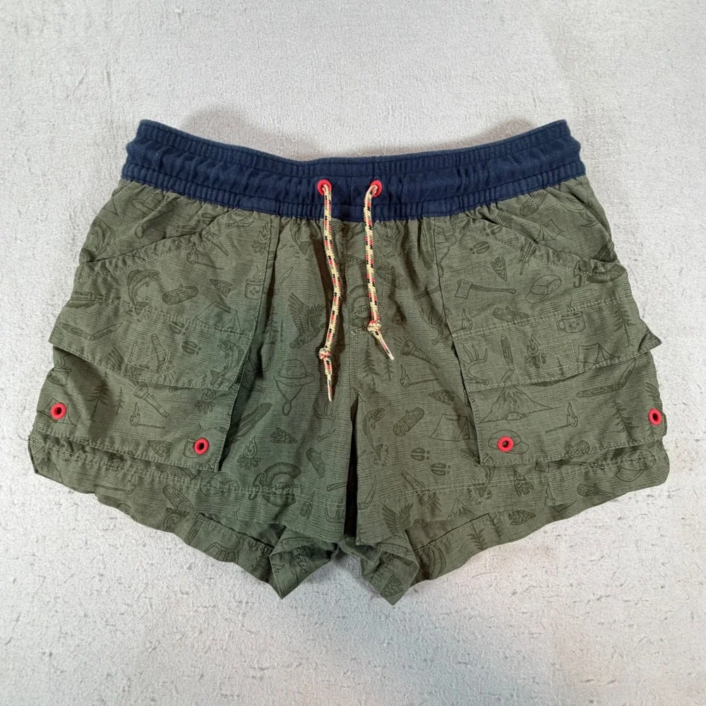 Columbia Cargo Shorts Mens Small Green Camping Print Hiking Outdoor Utility